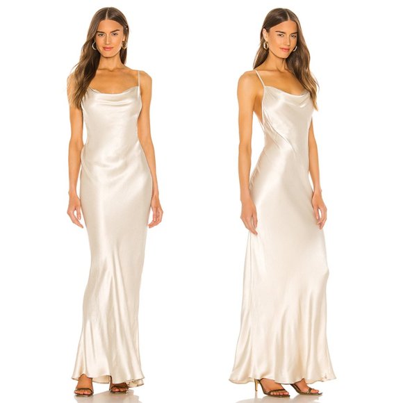 bec + bridge Dresses & Skirts - Bec & Bridge Frederic Dress Sleeveless Open Back Cowl Satin Slip Maxi Oyster 8